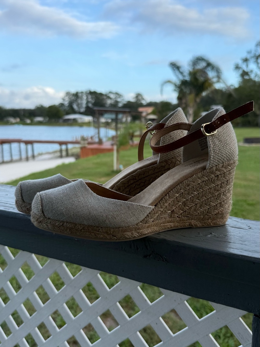 croft & barrow Beige Espadrille Wedge Sandals with Brown Ankle Strap